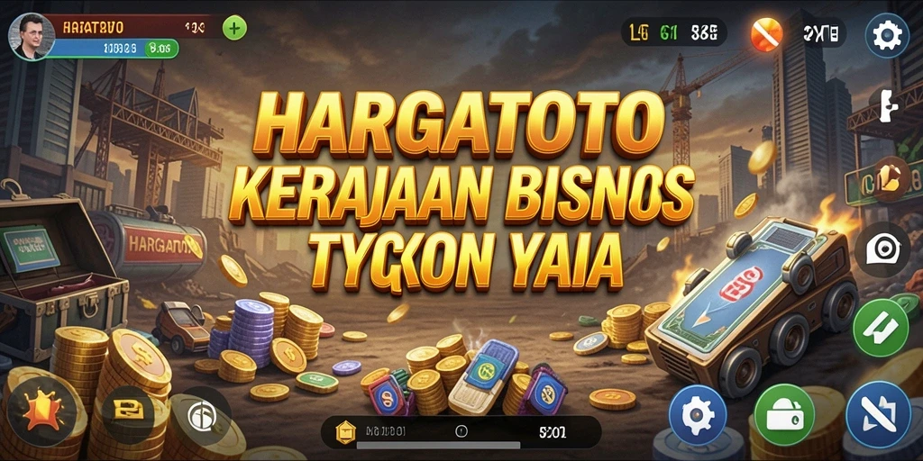 Tampilan gameplay HARGATOTO dengan aktivitas bisnis yang dinamis.