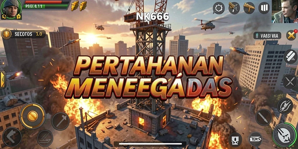 Screenshot gameplay NK666 menampilkan serangan menara yang mendebarkan.