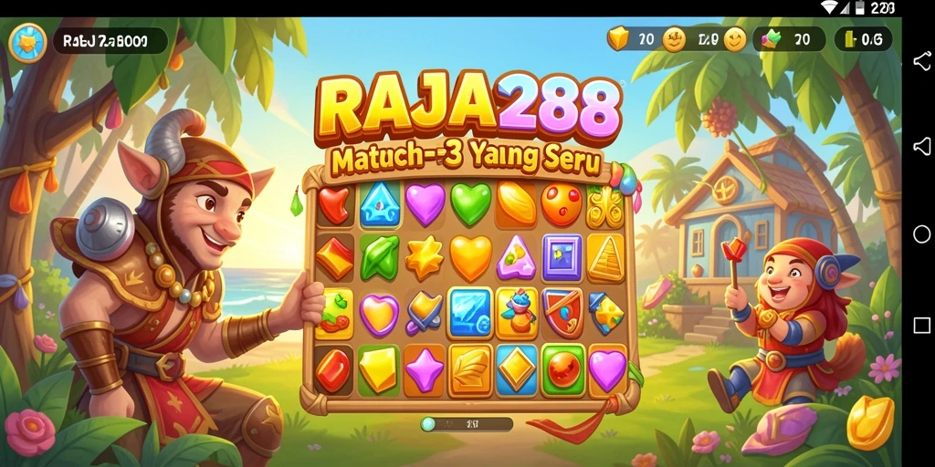 Tampilan gameplay seru RAJA288 dalam pertarungan Match-3.