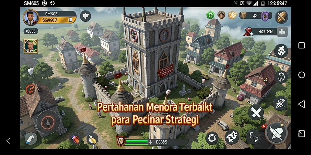 Screenshot utama SM605 menampilkan gameplay seru Tower Defense.